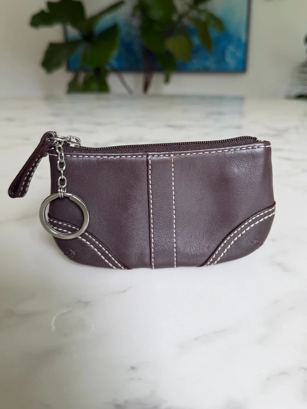 Coach Vintage Y2K Soho Leather Medium Skinny Coin Purse Dark Brown w/ Key Ring
